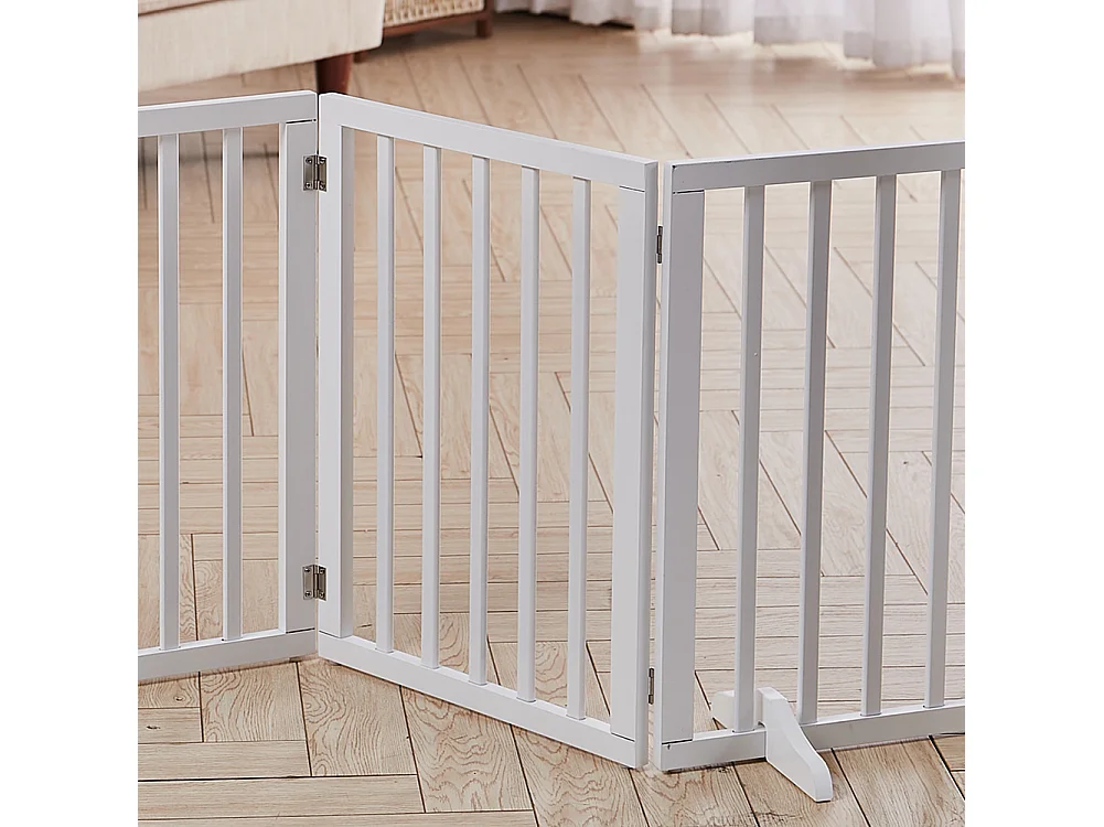 White 3 Panel Freestanding Folding Wooden Pet Gate 139cm