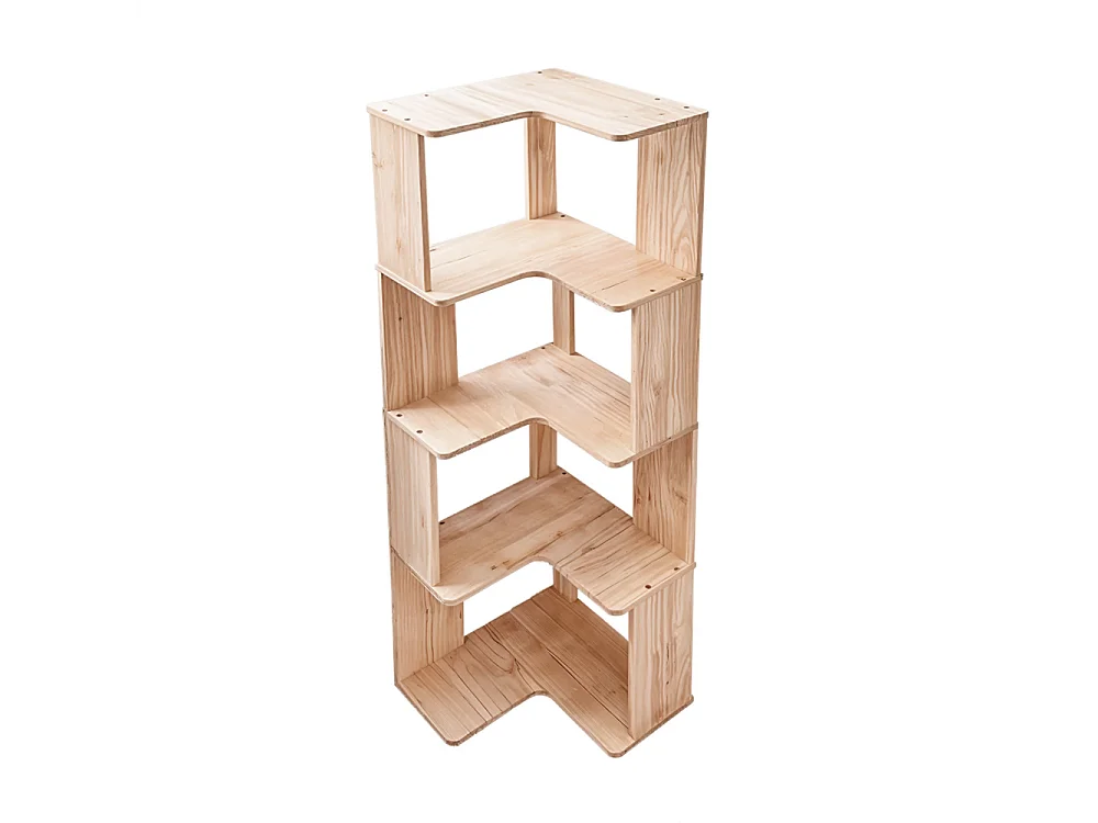 4-Tier L-Shaped Wooden Storage Rack with Shelves - Natural