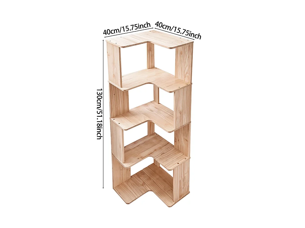 4-Tier L-Shaped Wooden Storage Rack with Shelves - Natural