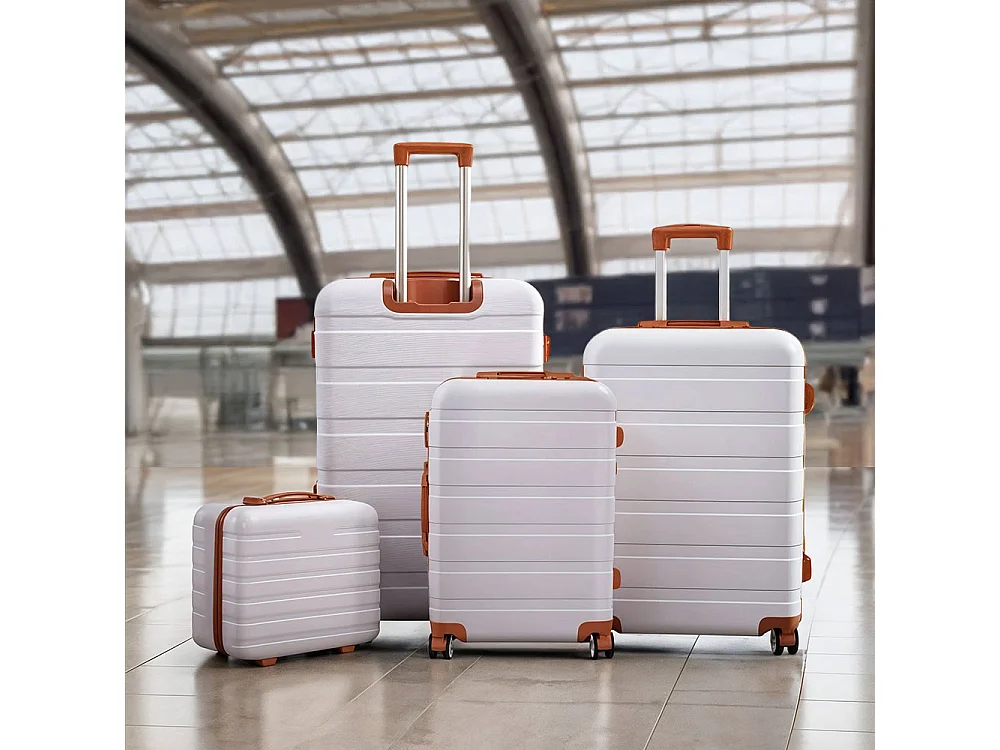 White and Brown 4 Piece Hardshell Luggage Set with Spinner Wheels 14 20 24 and 28 Inch