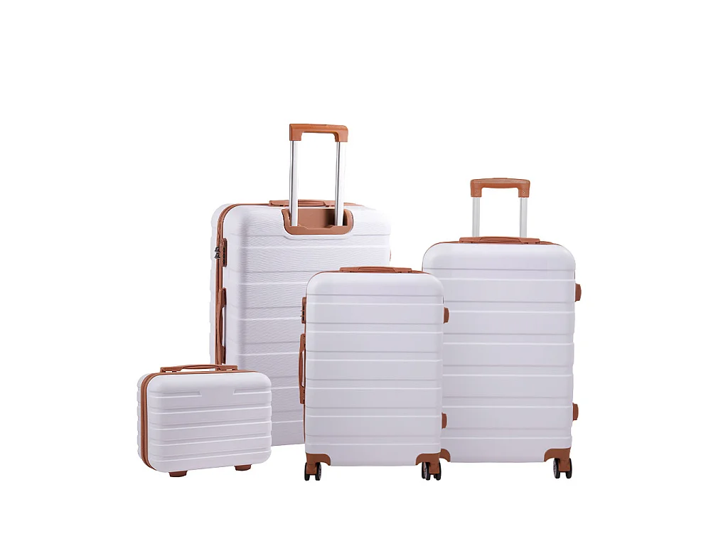 White and Brown 4 Piece Hardshell Luggage Set with Spinner Wheels 14 20 24 and 28 Inch