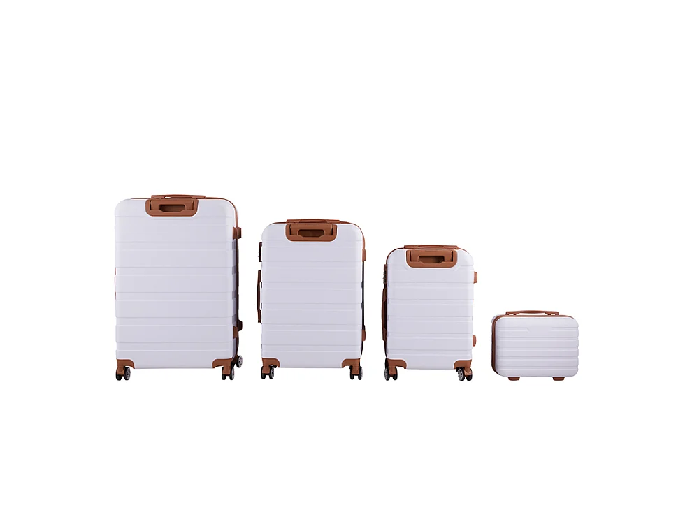 White and Brown 4 Piece Hardshell Luggage Set with Spinner Wheels 14 20 24 and 28 Inch