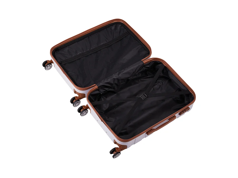 White and Brown 4 Piece Hardshell Luggage Set with Spinner Wheels 14 20 24 and 28 Inch