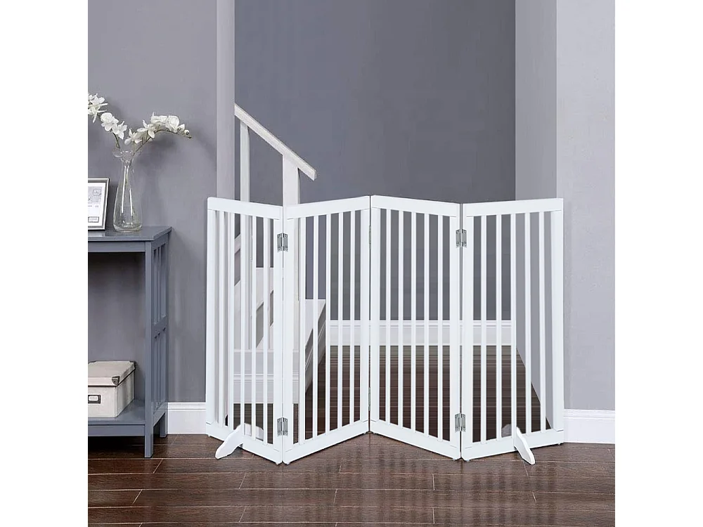 White 3 Panel Freestanding Folding Wooden Pet Gate 139cm