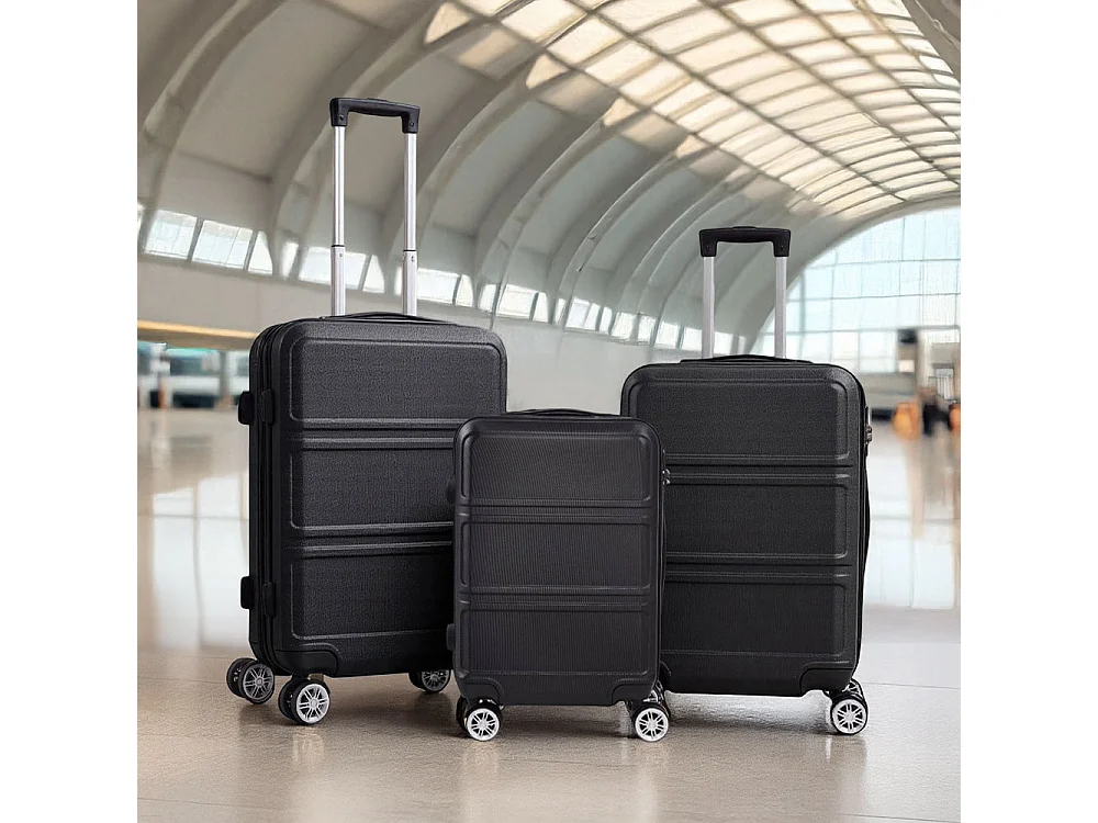 Black 3 Piece Hardshell Luggage Set with Spinner Wheels 20 24 and 28 Inch