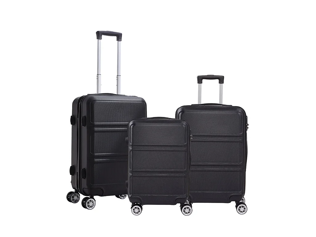 Black 3 Piece Hardshell Luggage Set with Spinner Wheels 20 24 and 28 Inch