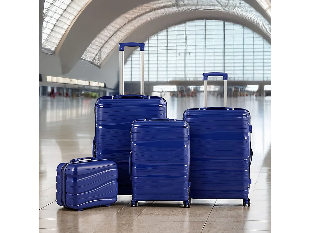 Navy Blue 4 Piece PP Hardshell Luggage Set with Spinner Wheels 14 20 24 and 28 Inch