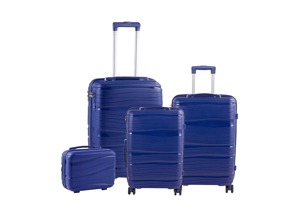 Navy Blue 4 Piece PP Hardshell Luggage Set with Spinner Wheels 14 20 24 and 28 Inch