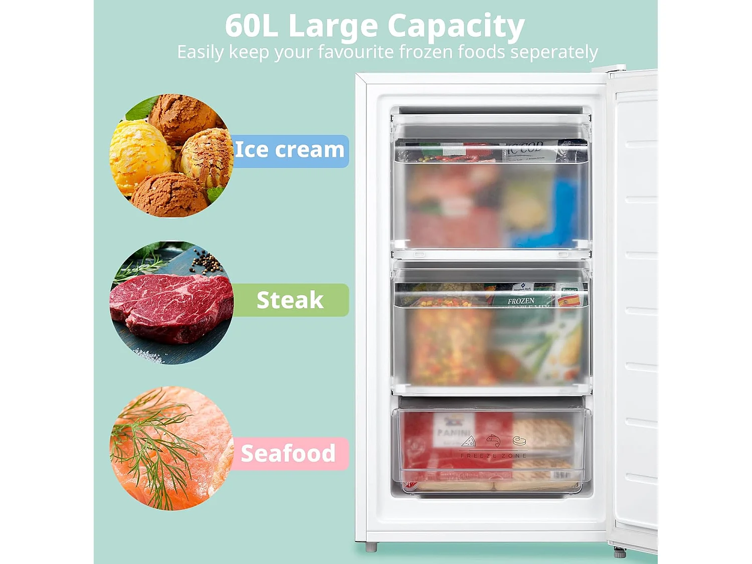 Comfee White 60L Freestanding Under Counter Freezer with 3 Drawers