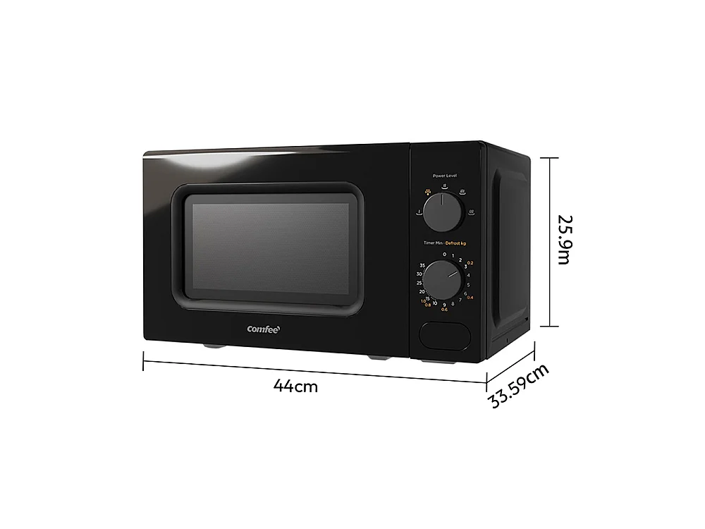 Comfee Black 20L 700W Compact Countertop Microwave Oven with Dual Knob Controls