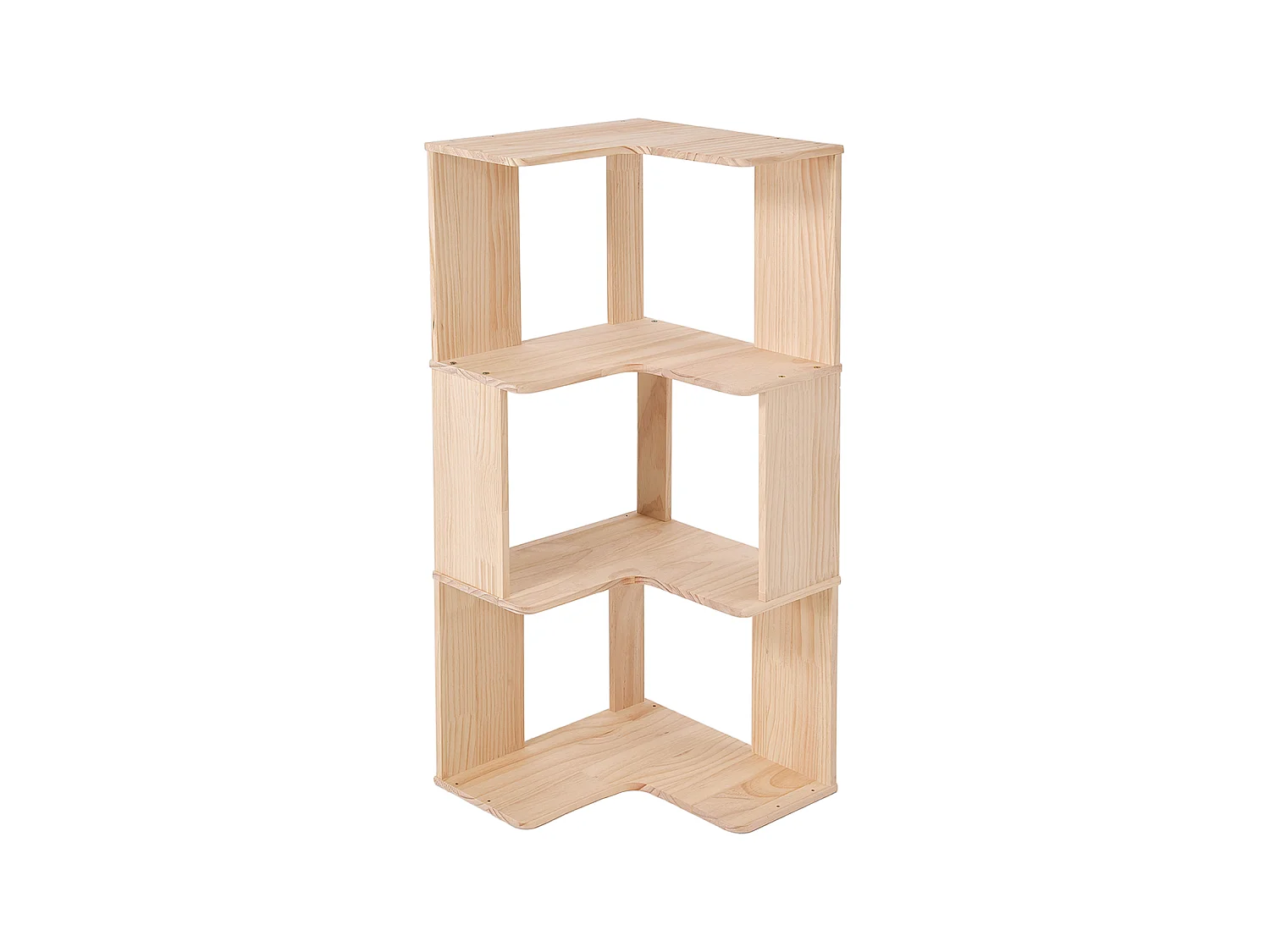 3-Tier L-Shaped Wooden Storage Rack with Shelves - Natural