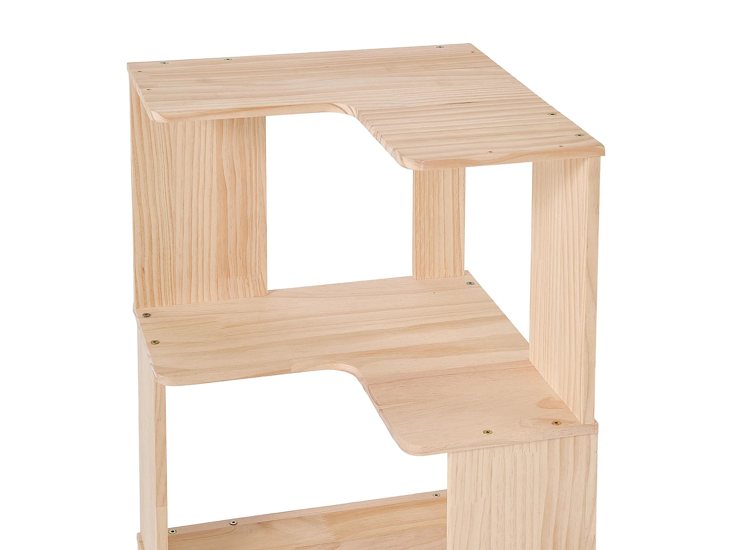 3-Tier L-Shaped Wooden Storage Rack with Shelves - Natural