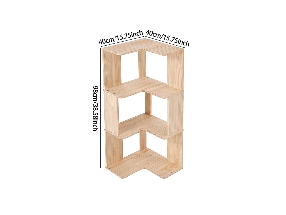 3-Tier L-Shaped Wooden Storage Rack with Shelves - Natural