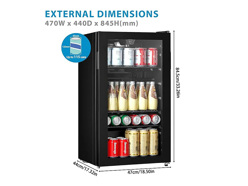 Comfee Black 93L Drinks Fridge with Glass Door 2°C to 15°C