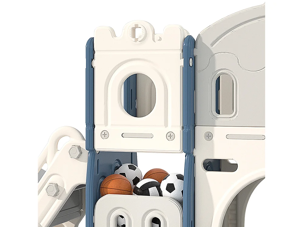 Grey and Blue Children's Slide and Basketball Playset with Twin Ball Pits