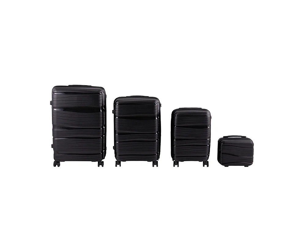 Black 4 Piece PP Hardshell Luggage Set with Spinner Wheels 14 20 24 and 28 Inch