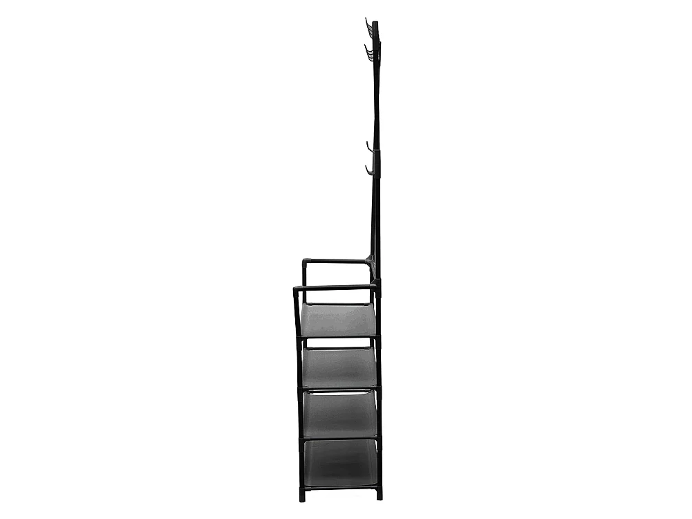 4-Tier Black Metal Coat Rack with Hooks and Fabric Shelves - 60 x 158cm