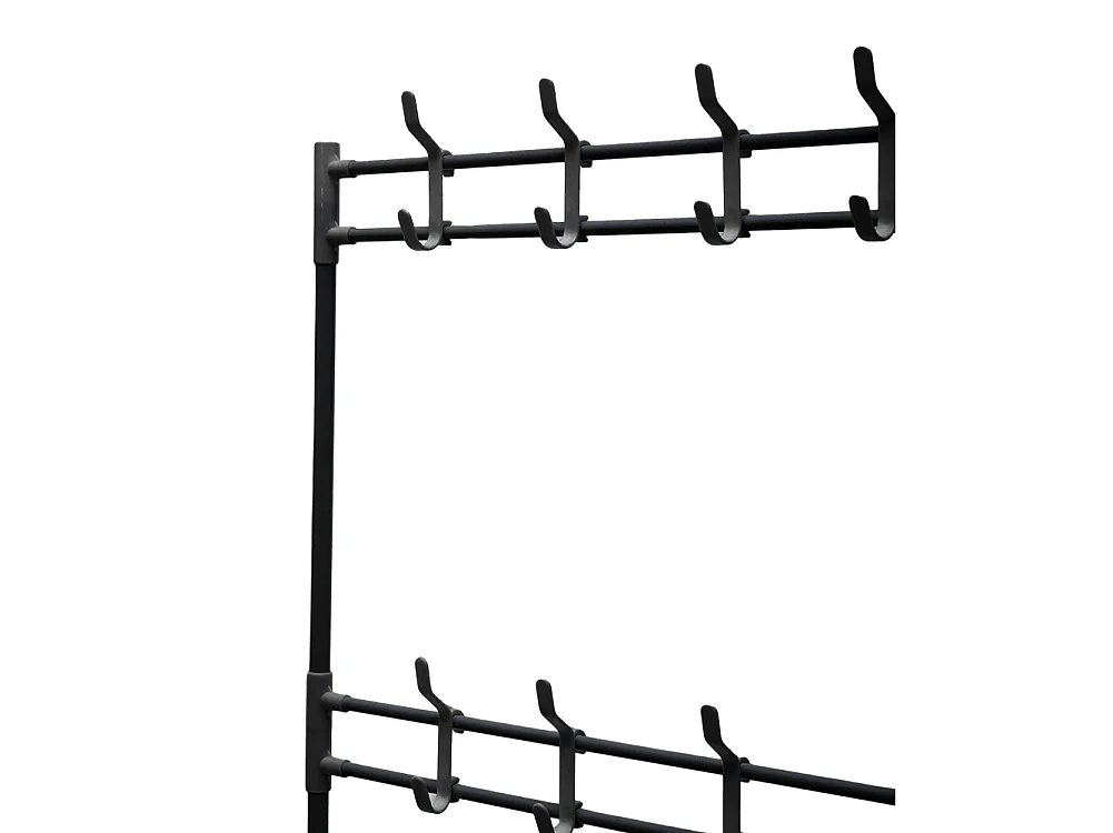 4-Tier Black Metal Coat Rack with Hooks and Fabric Shelves - 60 x 158cm