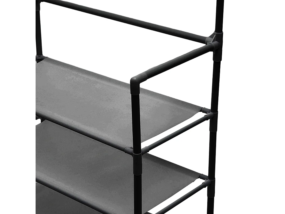 4-Tier Black Metal Coat Rack with Hooks and Fabric Shelves - 60 x 158cm