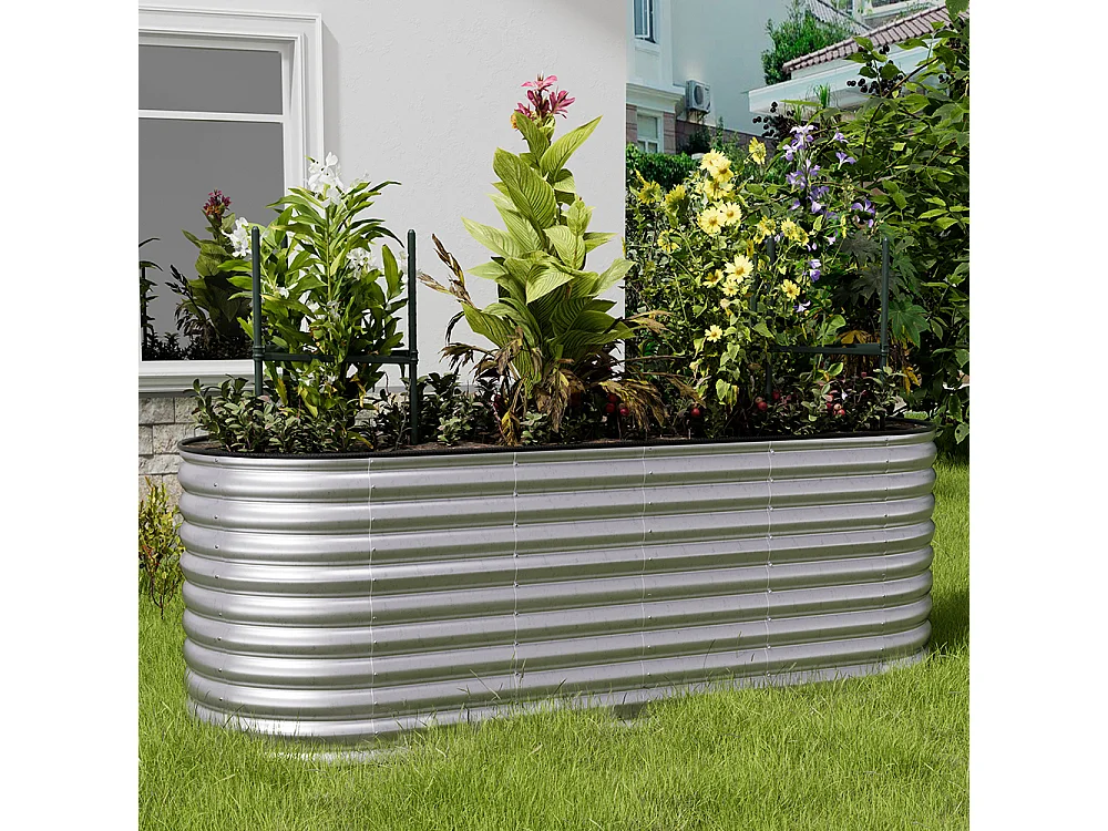 240x80x80cm Silver Galvanised Steel Oval Raised Garden Bed