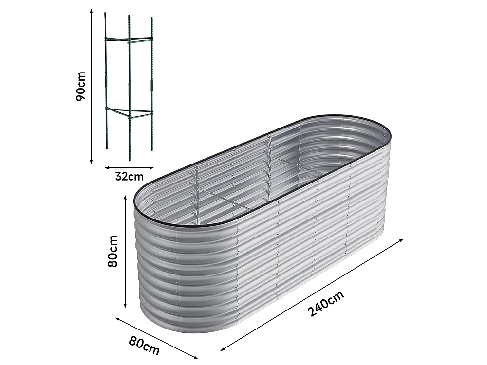 240x80x80cm Silver Galvanised Steel Oval Raised Garden Bed