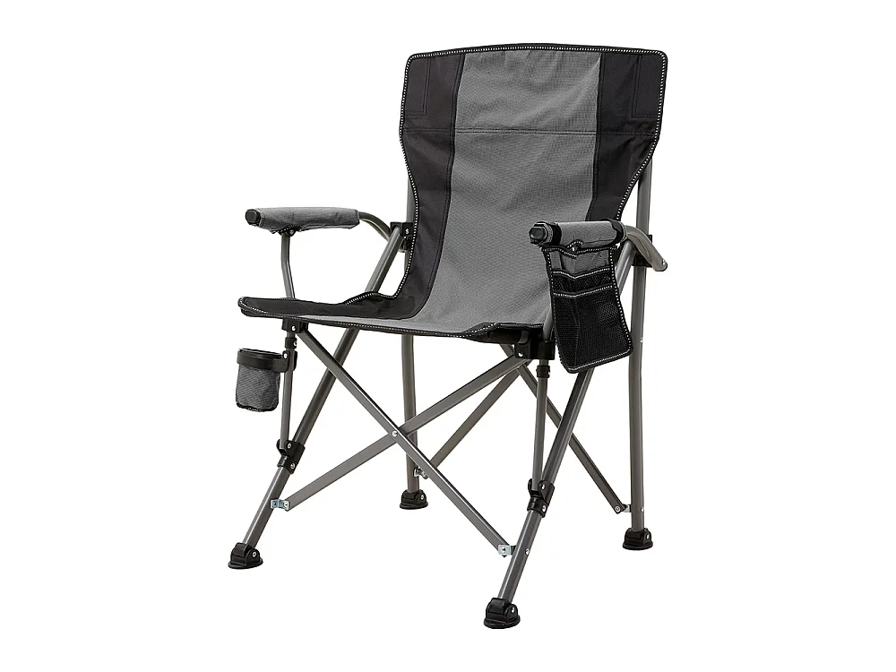 Beige Folding Reclining Camping Chair with Removable Footrest & Carry Bag