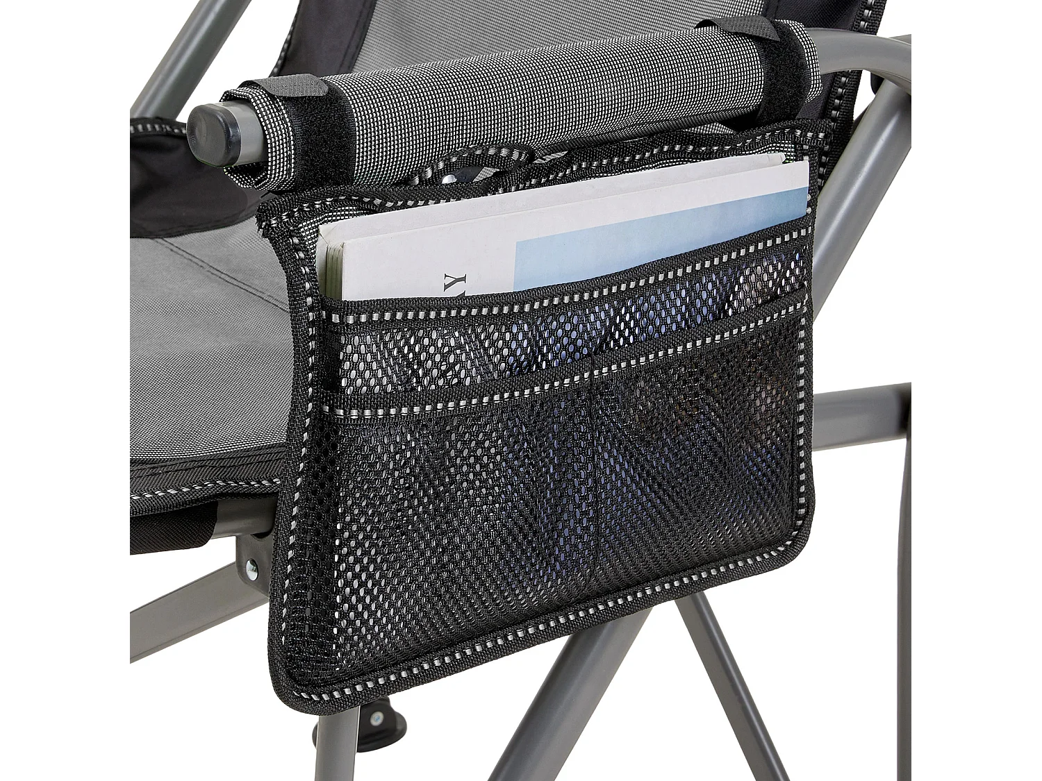 Beige Folding Reclining Camping Chair with Removable Footrest & Carry Bag