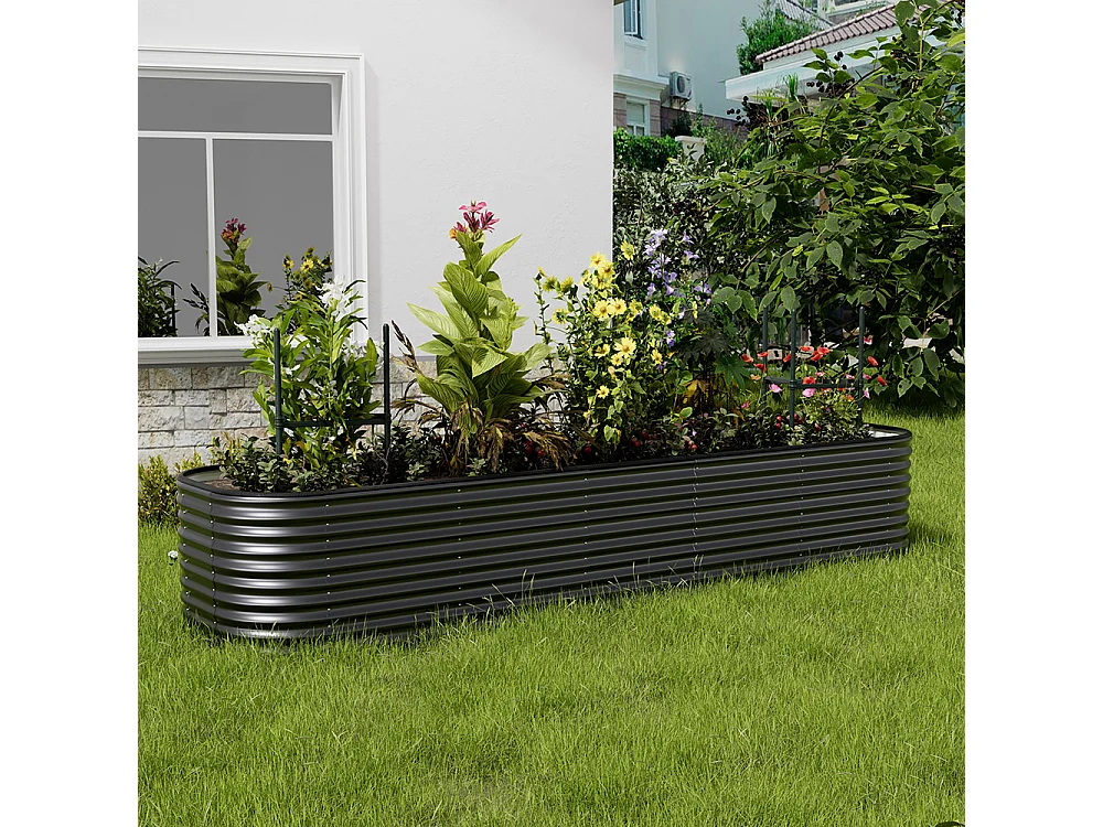 320x80x56cm Anthracite Galvanized Steel Oval Raised Garden Bed