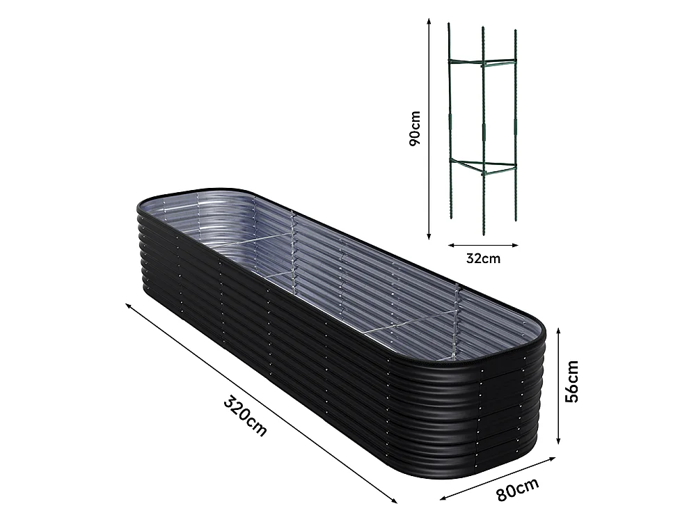 320x80x56cm Anthracite Galvanized Steel Oval Raised Garden Bed