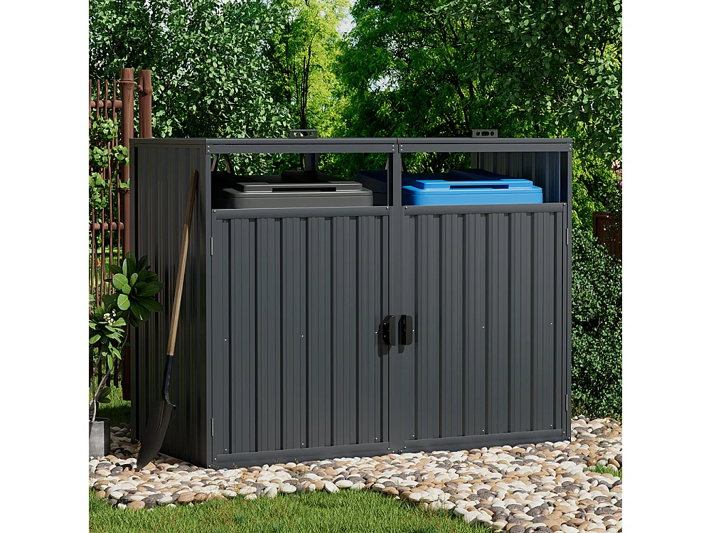 160x80x122cm Dark Grey Galvanised Steel Outdoor Garbage Storage Shed