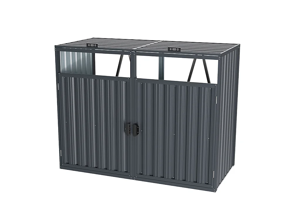 160x80x122cm Dark Grey Galvanised Steel Outdoor Garbage Storage Shed
