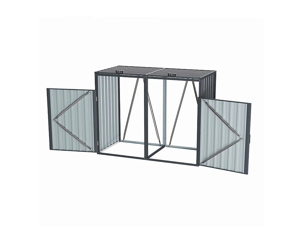 160x80x122cm Dark Grey Galvanised Steel Outdoor Garbage Storage Shed