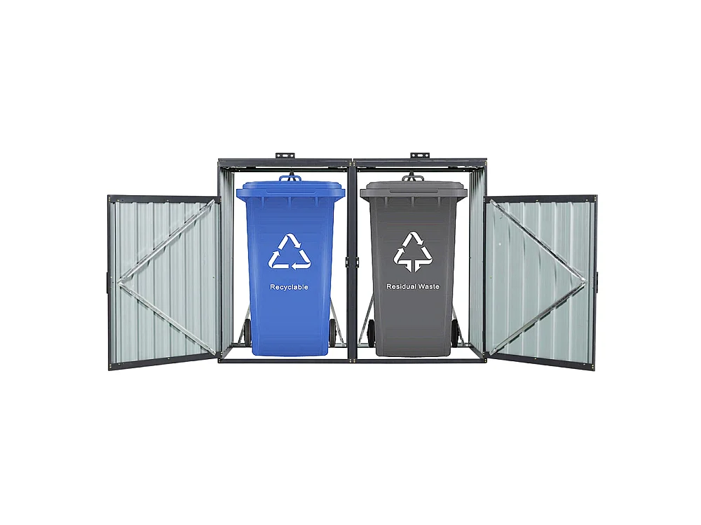 160x80x122cm Dark Grey Galvanised Steel Outdoor Garbage Storage Shed