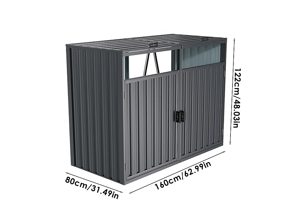 160x80x122cm Dark Grey Galvanised Steel Outdoor Garbage Storage Shed