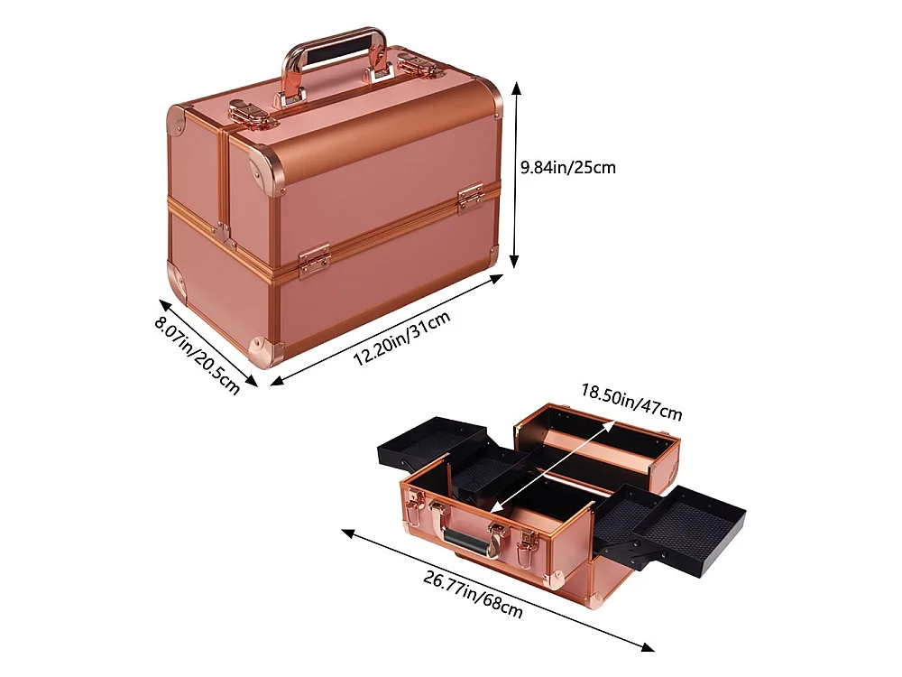 Rose Gold Professional Aluminium Makeup Case with 4 Trays