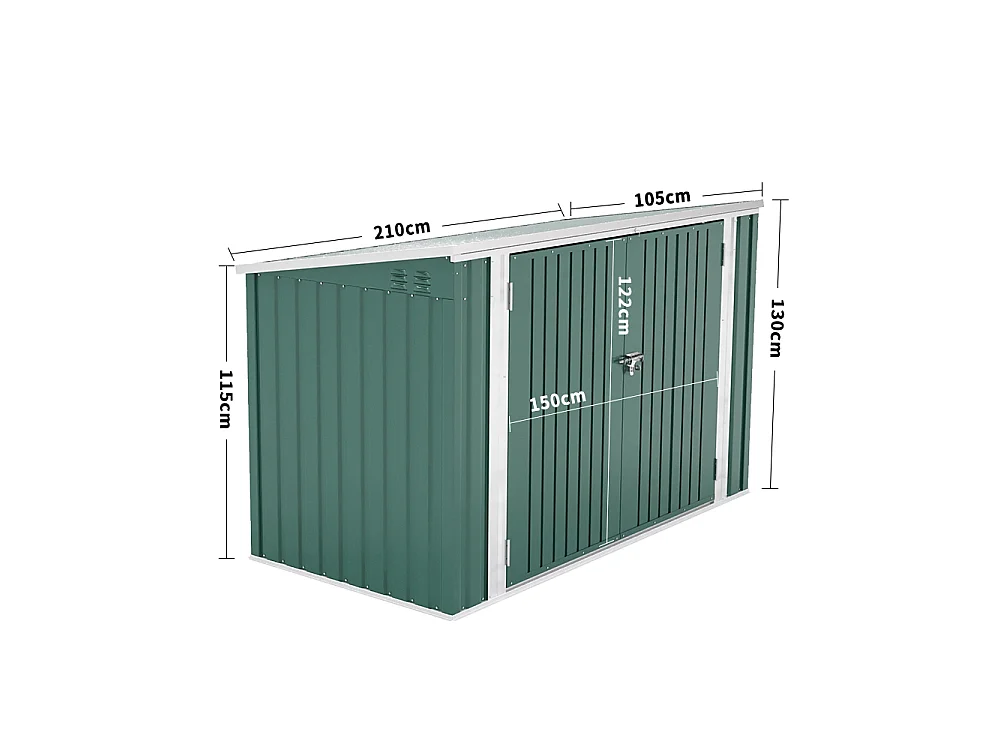 210cm Green Heavy Duty Steel Lockable Bicycle Storage Shed