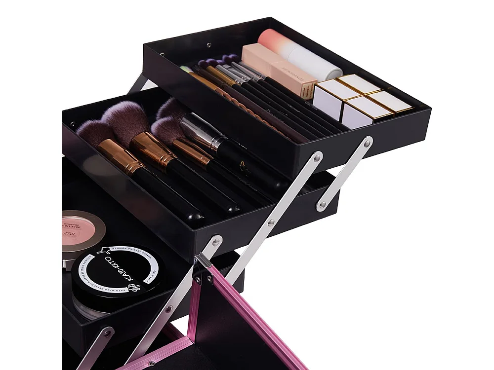 Pink Professional Aluminium Makeup Case with 6 Trays