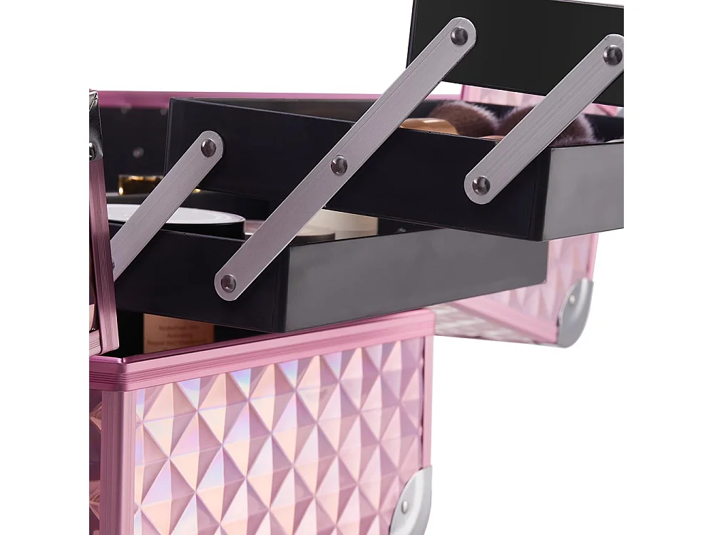 Pink Professional Aluminium Makeup Case with 6 Trays