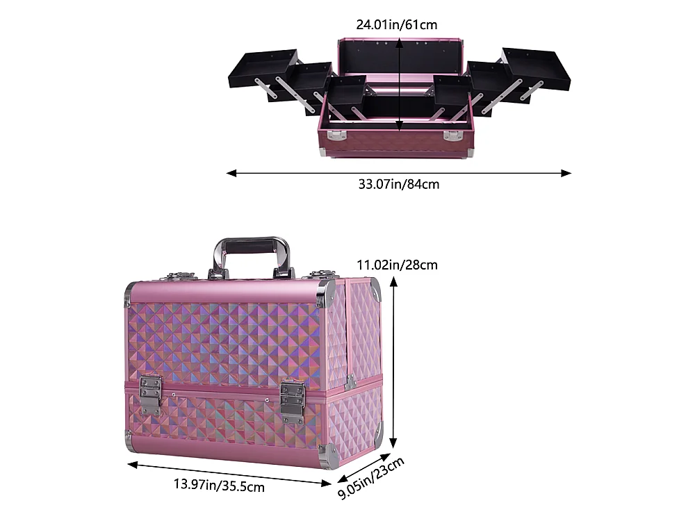 Pink Professional Aluminium Makeup Case with 6 Trays