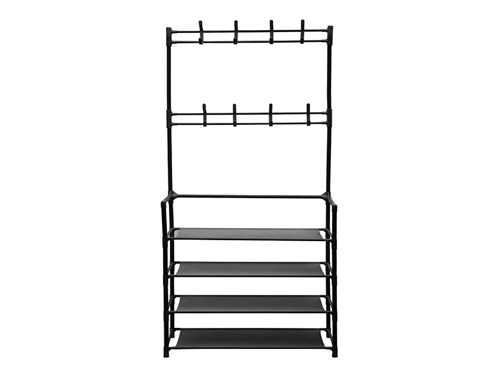 4-Tier Black Metal Coat Rack with Hooks and Fabric Shelves - 80 x 158cm