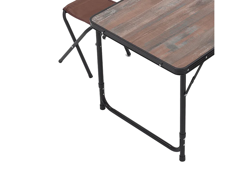Rustic Brown Folding Camping Table & 4 Stools Set with Parasol Hole 121x61cm