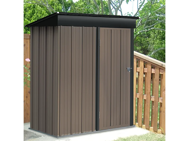 3 x 5.3ft Brown Metal Pent Roof Garden Storage Shed with Lockable Door