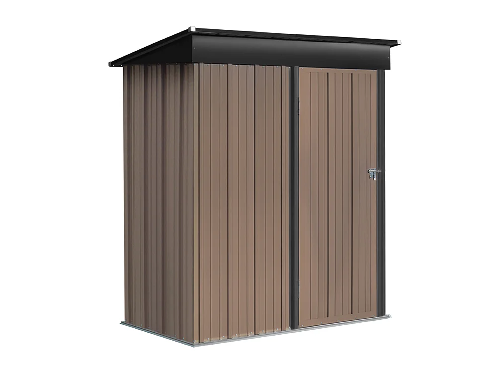 3 x 5.3ft Brown Metal Pent Roof Garden Storage Shed with Lockable Door