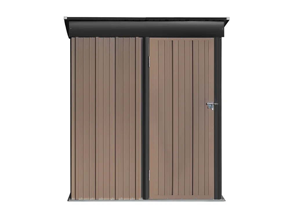 3 x 5.3ft Brown Metal Pent Roof Garden Storage Shed with Lockable Door