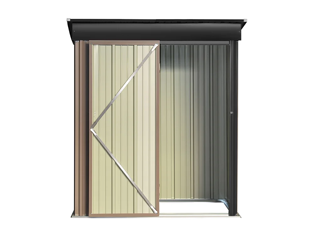 3 x 5.3ft Brown Metal Pent Roof Garden Storage Shed with Lockable Door