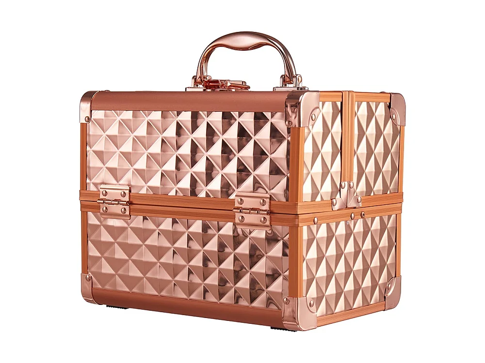 Rose Gold Professional Aluminium Makeup Case with 2 Trays and Mirror