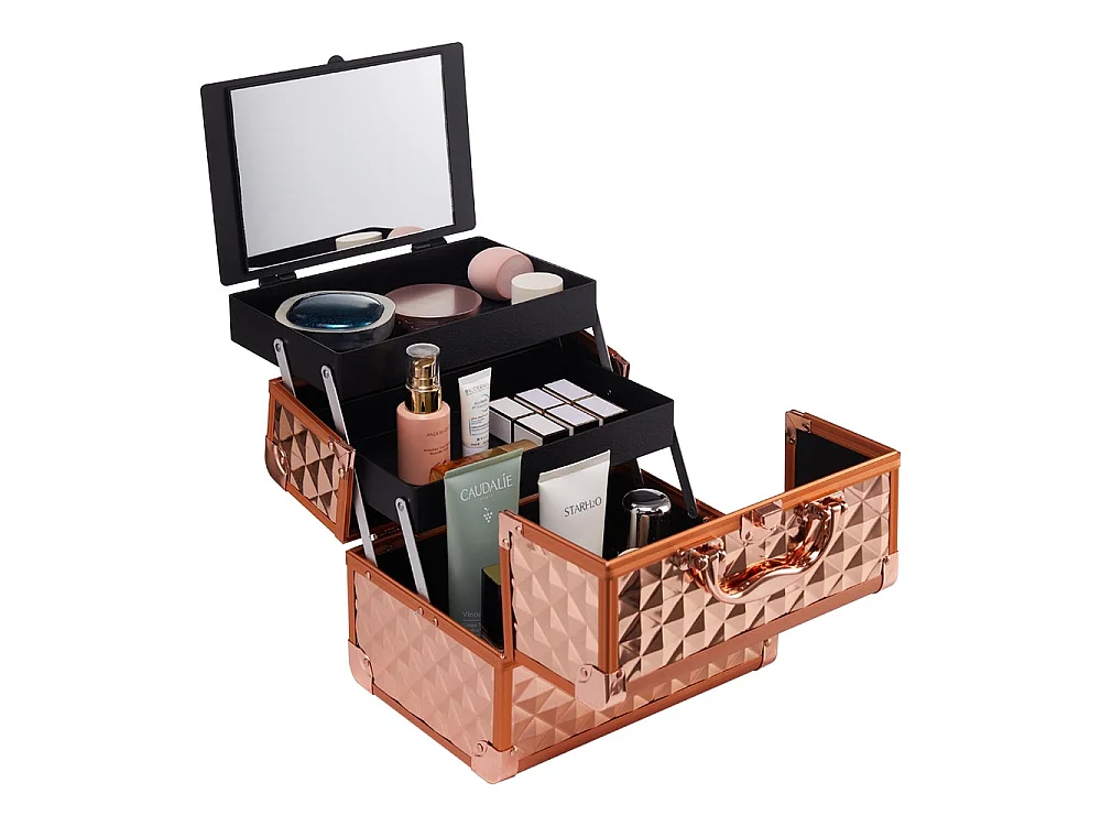 Rose Gold Professional Aluminium Makeup Case with 2 Trays and Mirror