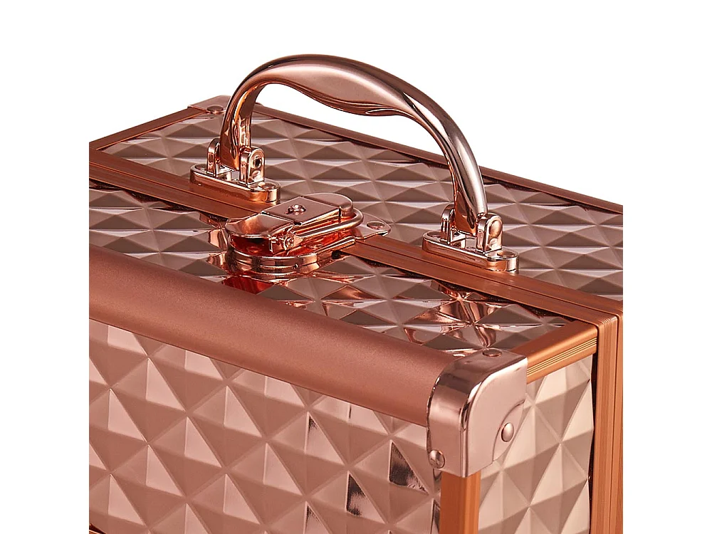 Rose Gold Professional Aluminium Makeup Case with 2 Trays and Mirror