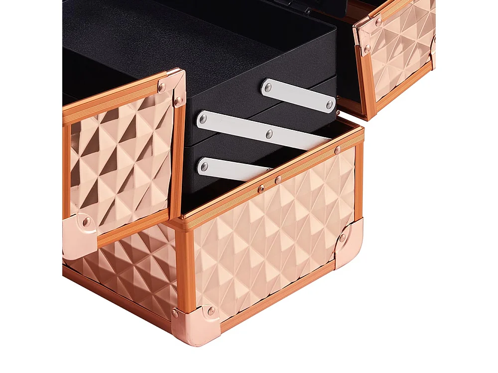 Rose Gold Professional Aluminium Makeup Case with 2 Trays and Mirror