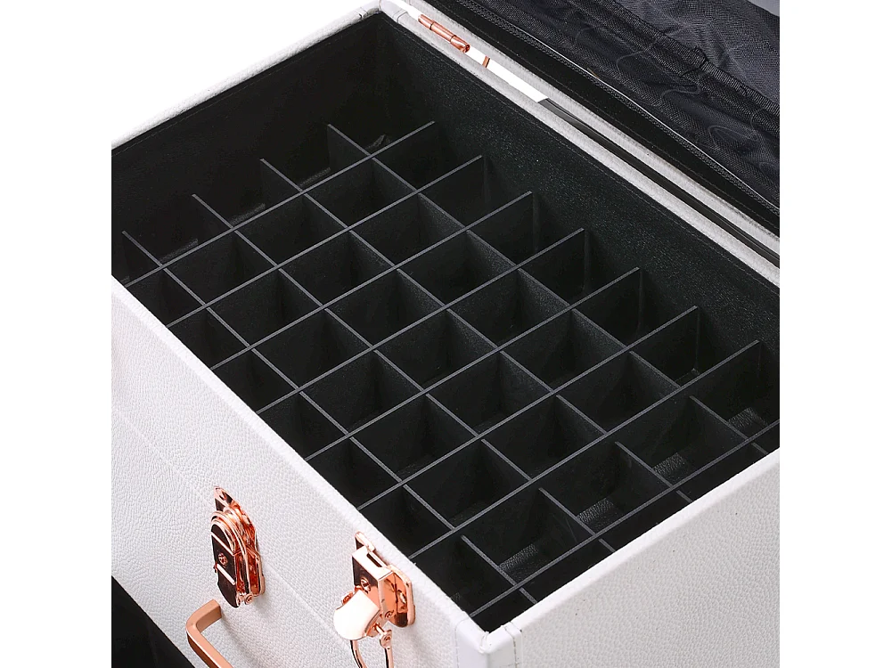 White 3 in 1 Makeup Trolley Case with 2 Drawers and Wheels